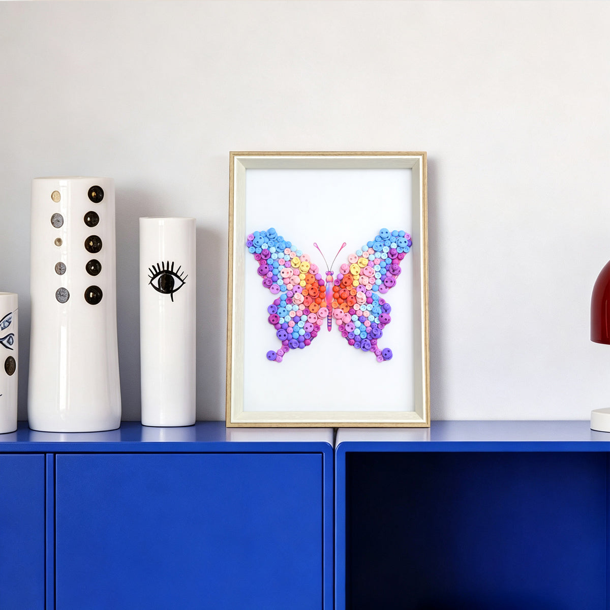 Pink Purple Butterfly textured wall art displayed in a bright home interior