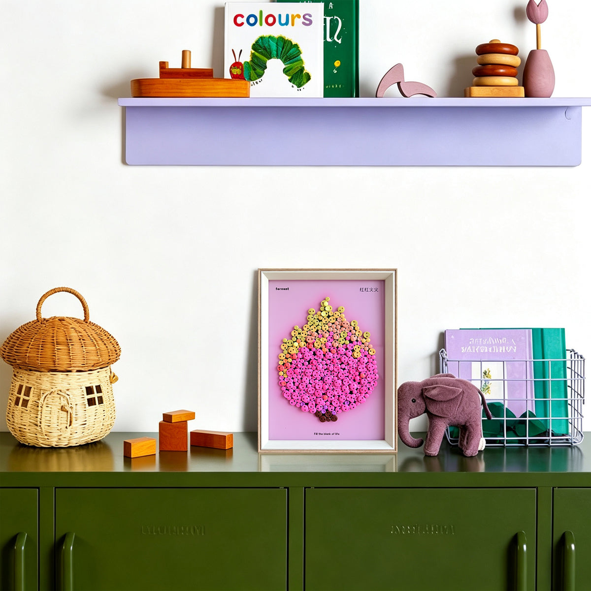 Pitaya DIY button art featured as playful home decor