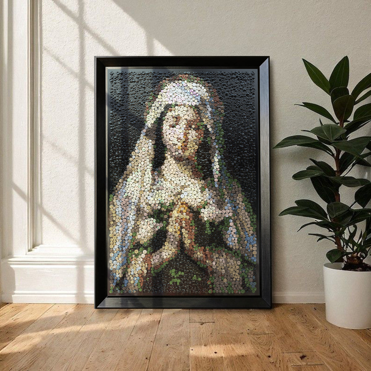 Praying Virgin Mary wall art adding a peaceful and reverent touch to a room