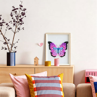 Purple Butterfly button artwork adding a soft and colorful artistic touch to a room