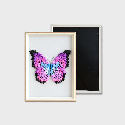 Finished Purple Butterfly button art featuring a vibrant purple butterfly