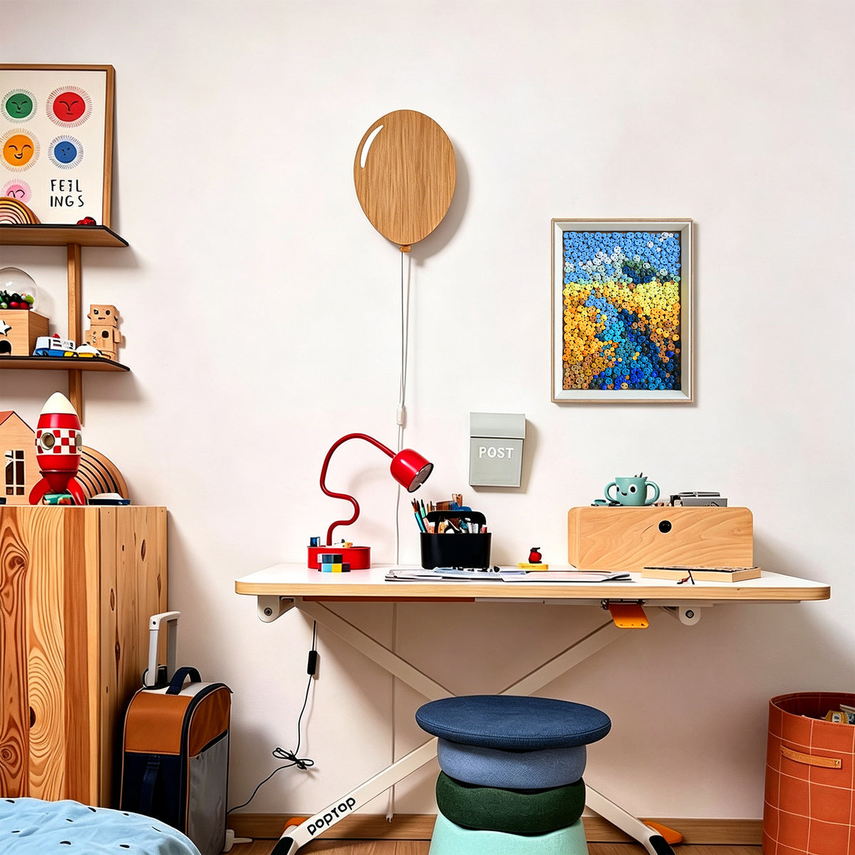 River button art displayed as unique landscape wall decor in a modern interior