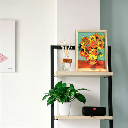 Van Gogh Sunflowers button artwork adding a classic artistic touch to a room