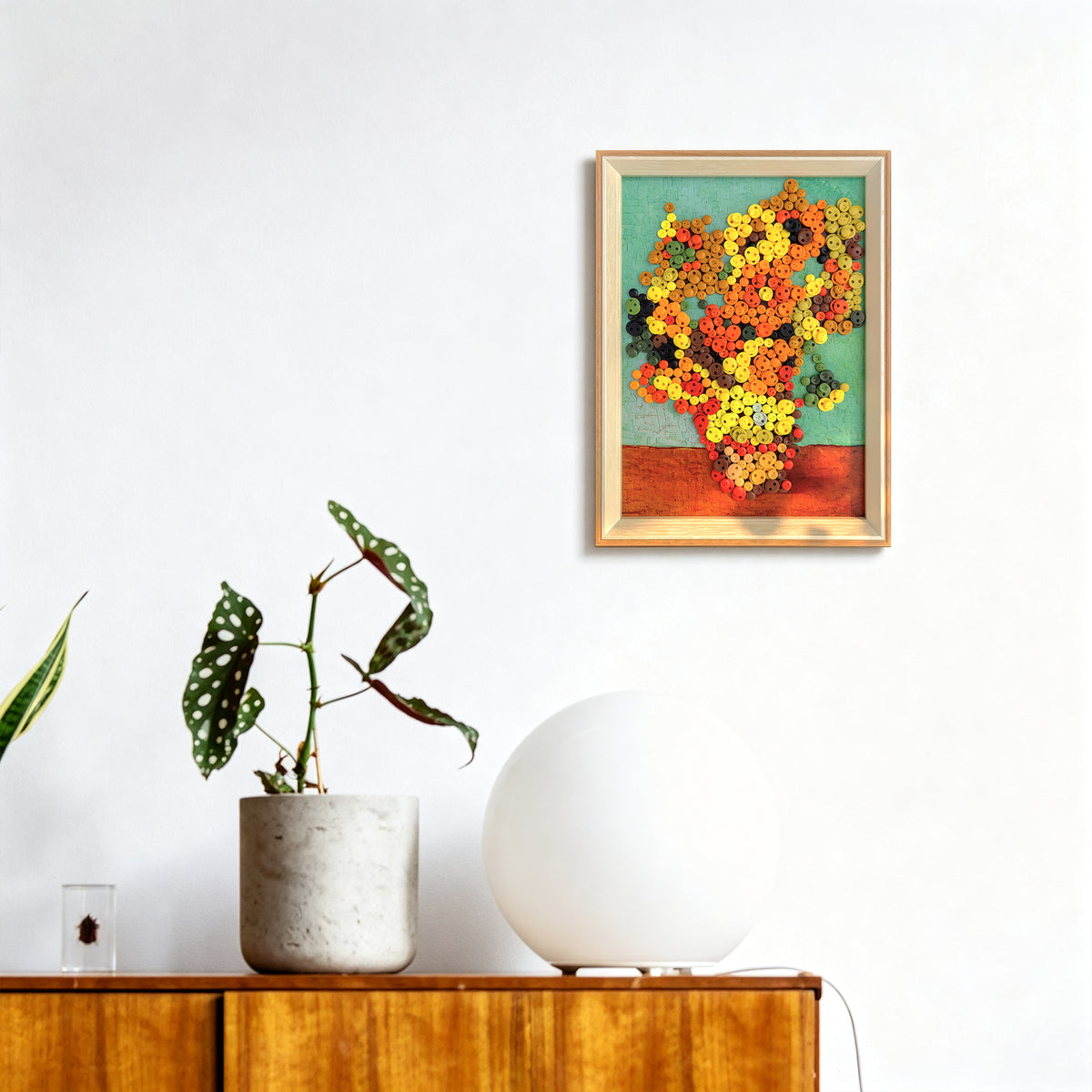 Van Gogh Sunflowers DIY button art featured as artistic home decor