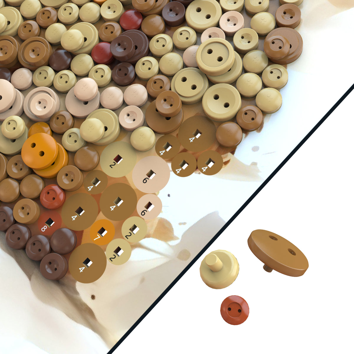 Close up of Teddy Bear Button Art showing colorful buttons, raised texture, and detailed framed wall art