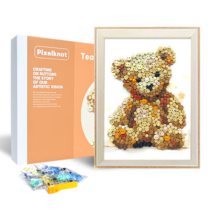 Teddy Bear Button Art DIY kit shown in its product packaging with included craft supplies