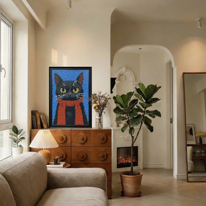The Dark Lord button art displayed as statement animal wall decor in a modern interior