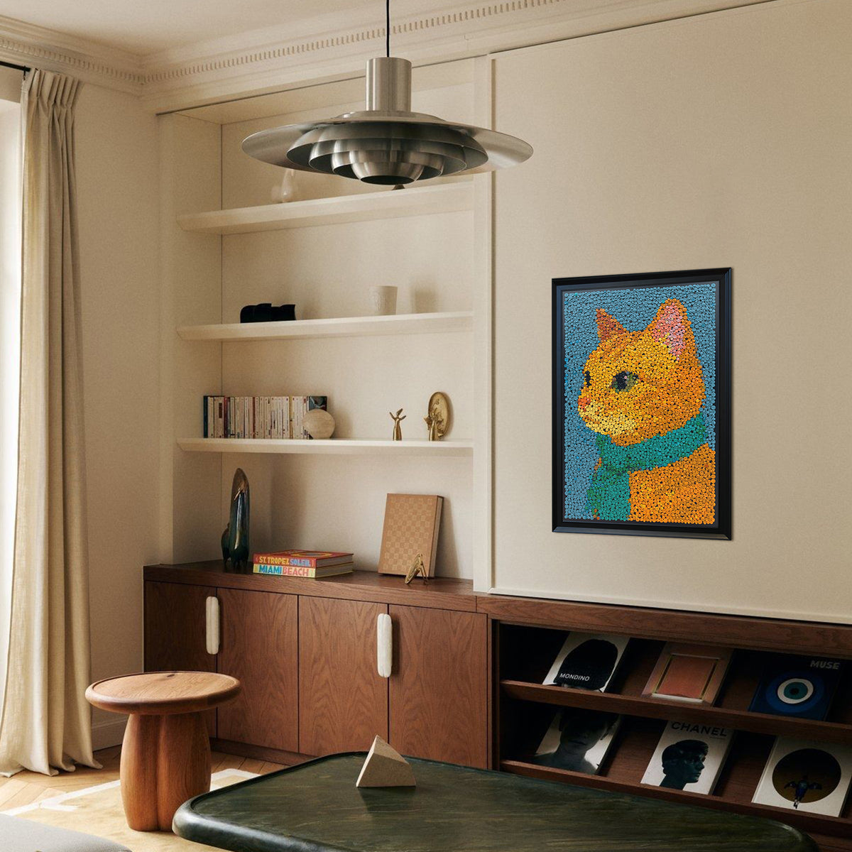 The Golden Duke wall art adding a warm and playful artistic touch to a room