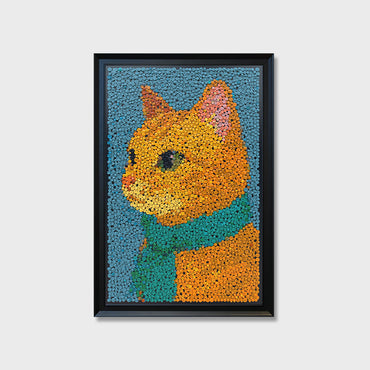 The Golden Duke button art featuring a stylized orange cat with simple linework and a teal scarf