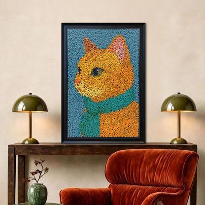 The Golden Duke button art displayed as unique animal wall decor in a cozy living room