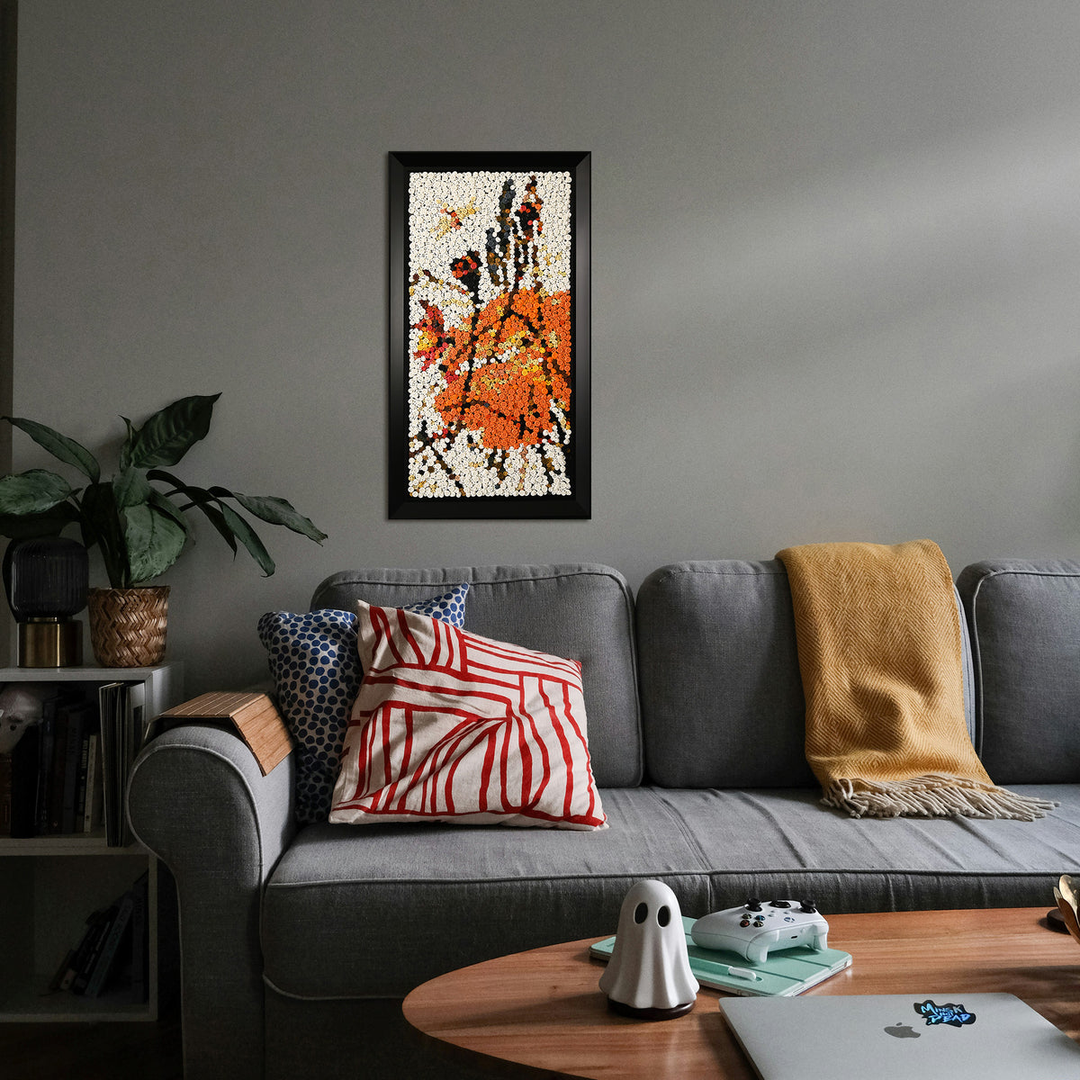 The Lotus and Dragonfly wall art adding an elegant artistic touch to a room