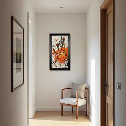 The Lotus and Dragonfly textured wall art inspired by Qi Baishi displayed in a stylish home interior