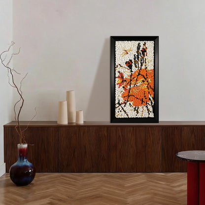 The Lotus and Dragonfly textured button artwork featuring a Chinese lotus and dragonfly design displayed in a contemporary home