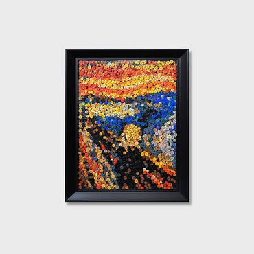 The Scream button art featuring a textured recreation inspired by Edvard Munch's iconic expressionist painting