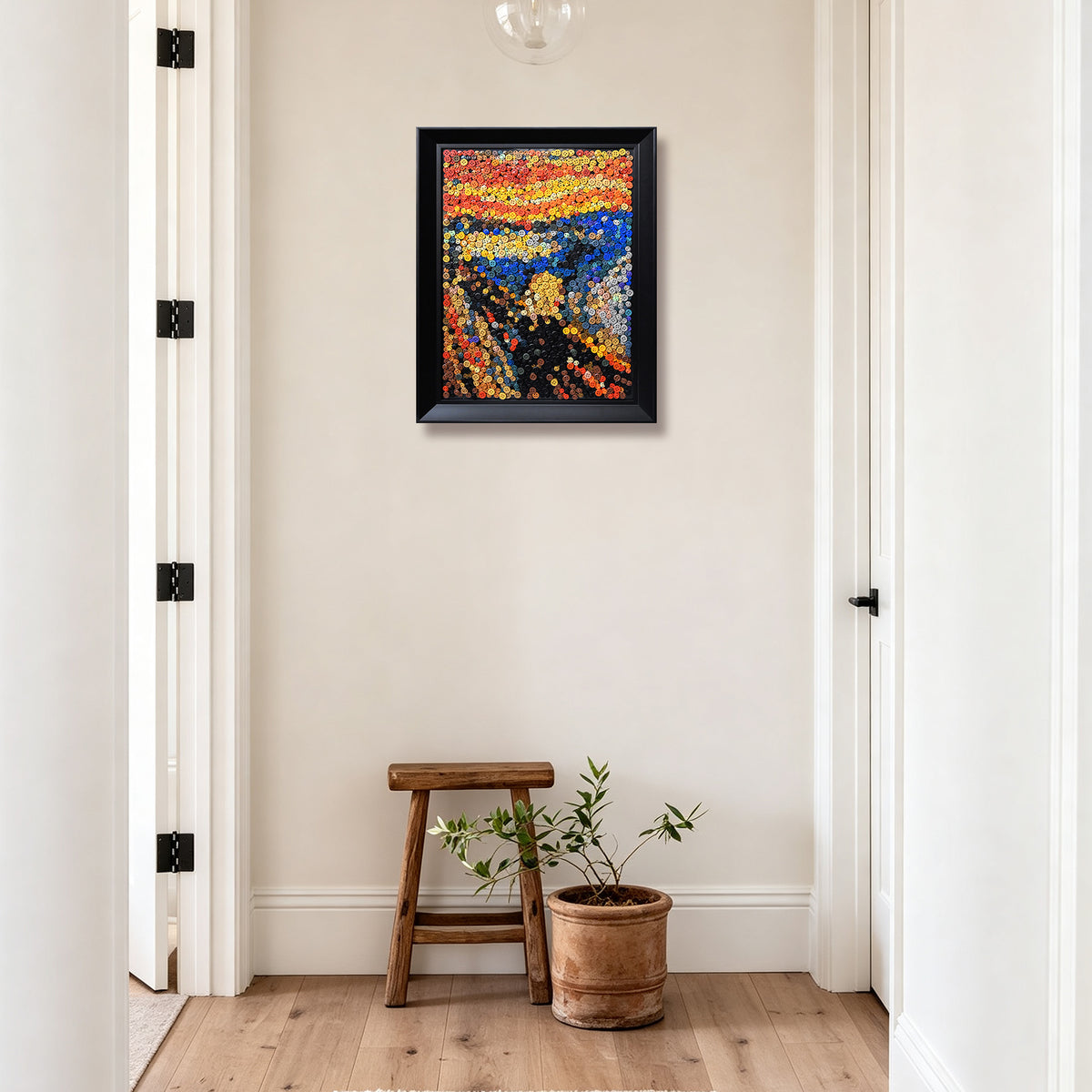 The Scream wall art adding a dramatic artistic touch to a room