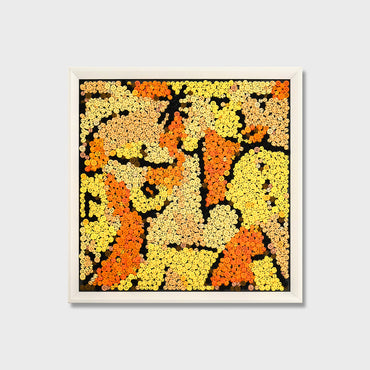 The Signes en Jaune button art featuring an expressive abstract composition with vibrant yellow tones