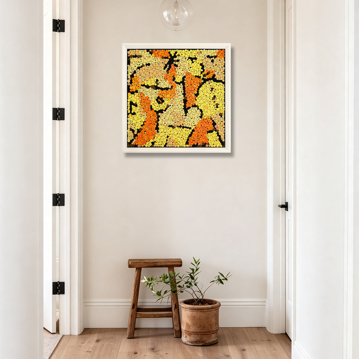The Signes en Jaune button artwork featured as bold abstract home decor
