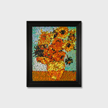 The Sunflower button art featuring a vibrant sunflower composition inspired by classic floral artwork
