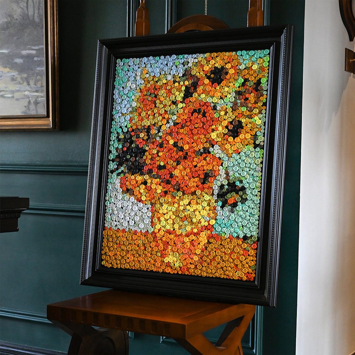 The Sunflower button artwork featured as bright botanical home decor