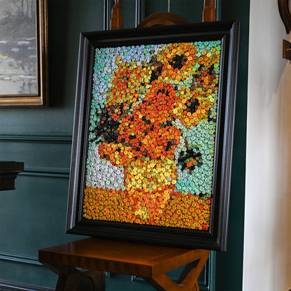 The Sunflower button artwork featured as bright botanical home decor