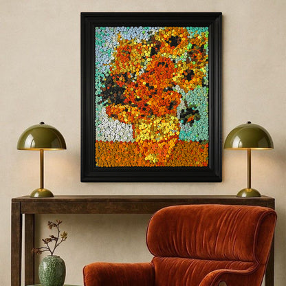 The Sunflower wall art adding a warm and cheerful artistic touch to a room