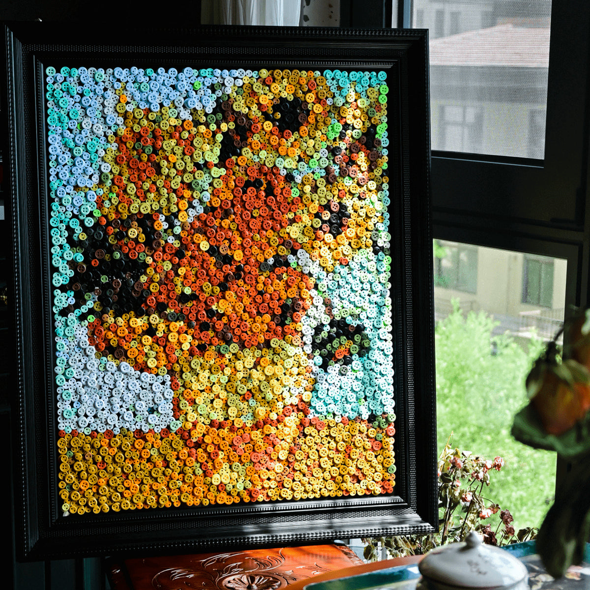 The Sunflower textured wall art displayed in a stylish home interior