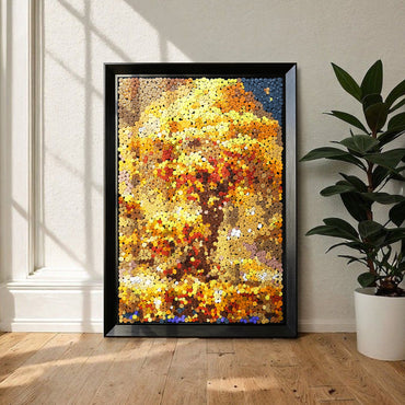 Tree of Abundance button art displayed as elegant nature-inspired wall decor in a cozy living room