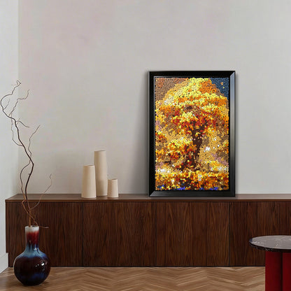Tree of Abundance button art displayed as statement nature wall decor in a modern interior