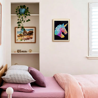 Unicorn DIY button art featured as whimsical home decor