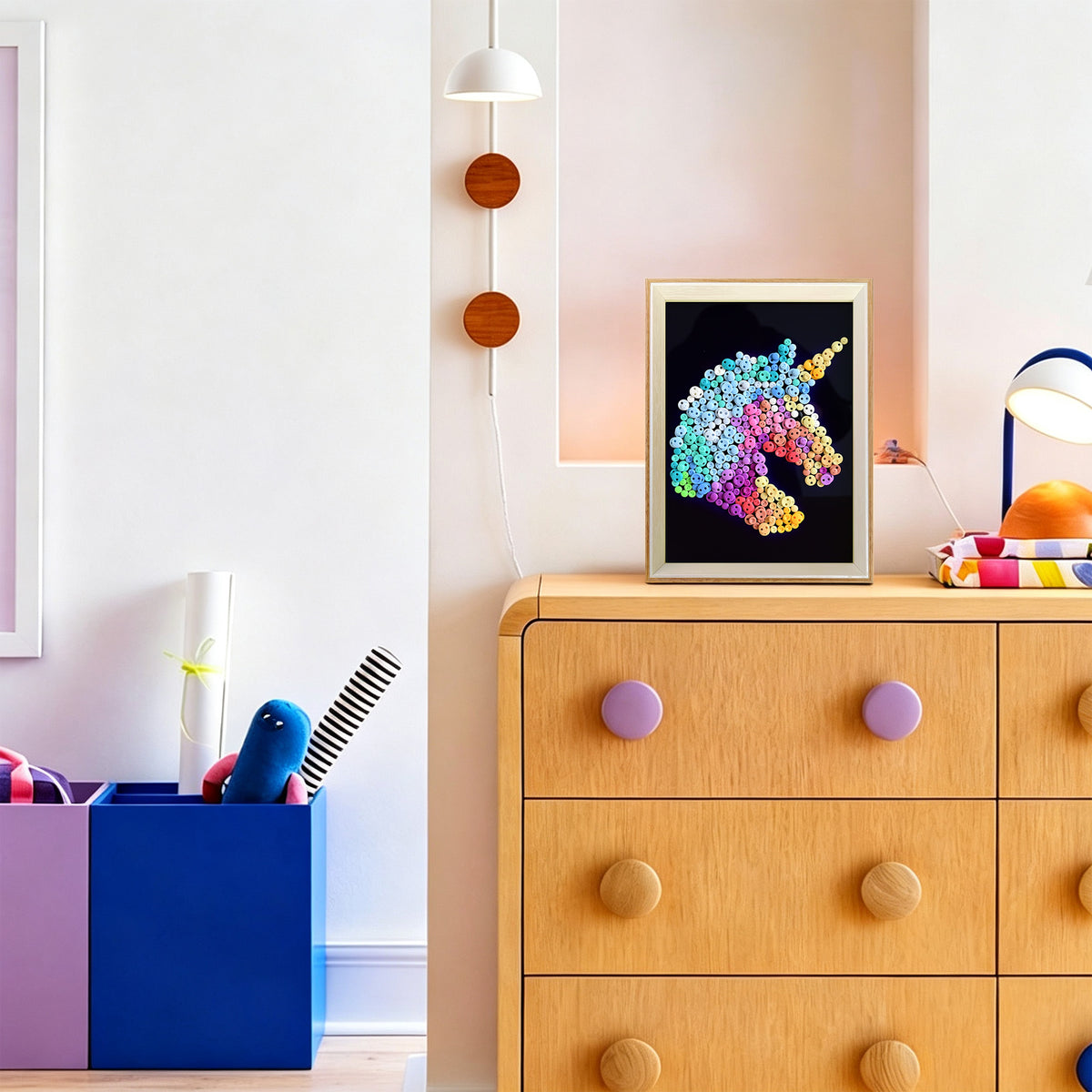 Unicorn textured wall art displayed in a creative home interior