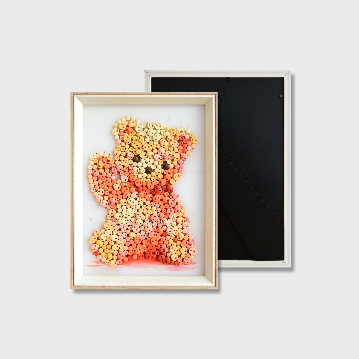 Finished Valentine Bear button art featuring a cute pink bear designed for Valentine's Day