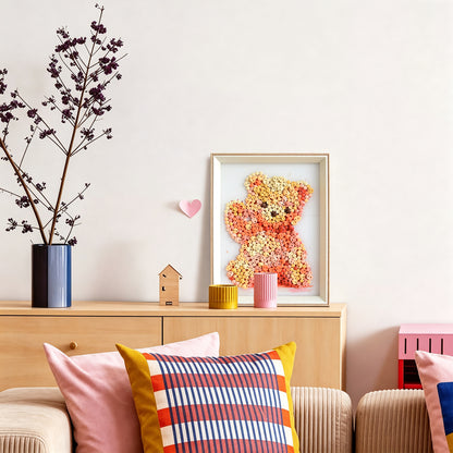 Valentine Bear button artwork adding a sweet pink accent to a Valentine's Day decorated room