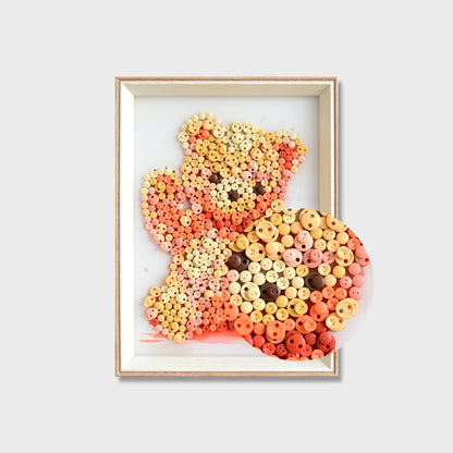 Close-up of Valentine Bear button art showing pink buttons and detailed textured bear features