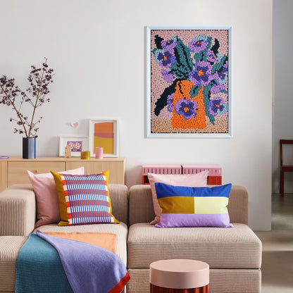 Whispers of Spring button artwork featured as colorful botanical home decor