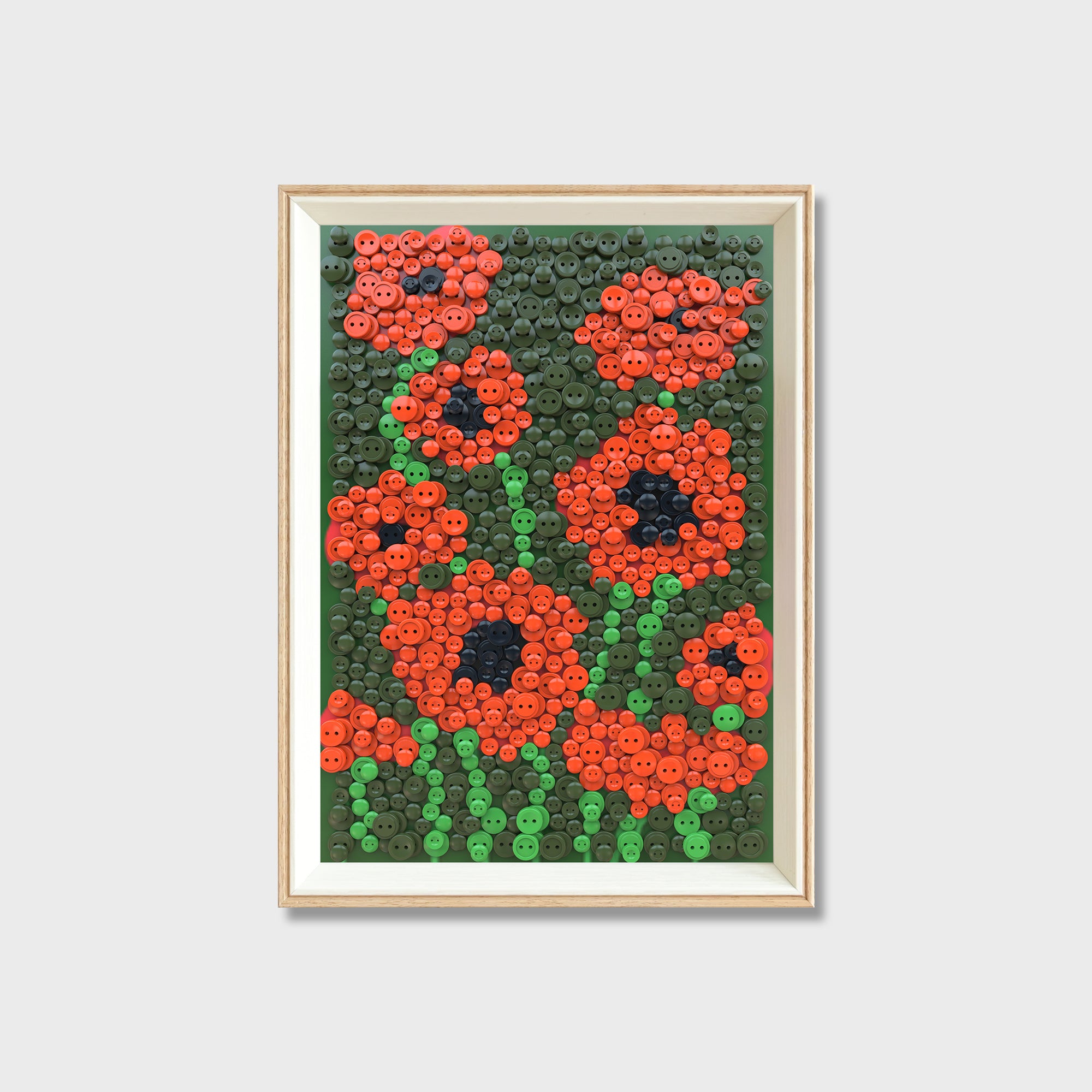 Wild Passion button art kit featuring a vibrant field of red poppies
