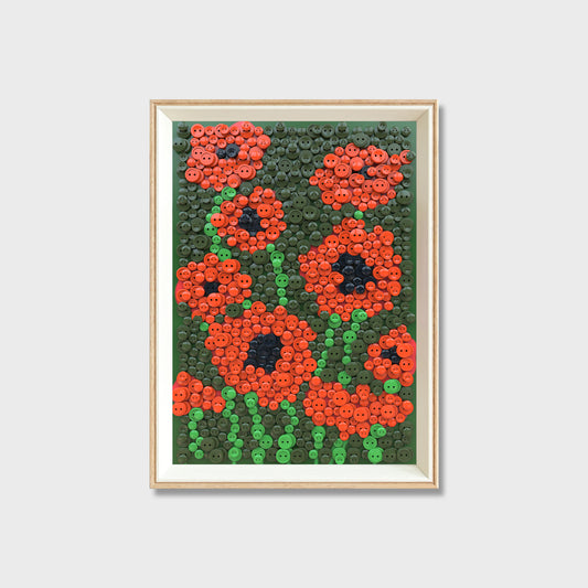 Wild Passion button art kit featuring a vibrant field of red poppies