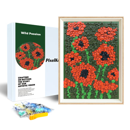 Wild Passion Button Art kit packaging with materials for a creative DIY experience