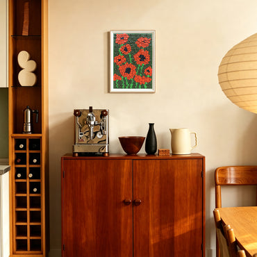 Wild Passion button artwork adding a vibrant floral touch to a room