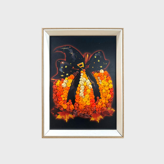 Witch Hat Pumpkin button art kit featuring a black, gold, and orange pumpkin topped with a witch hat