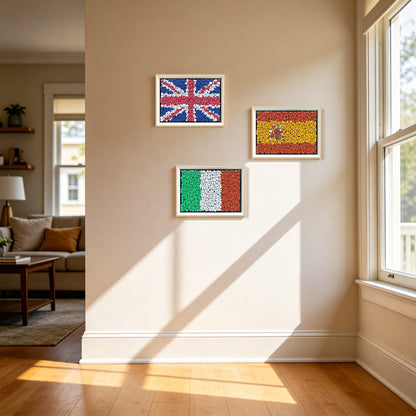 World Pride Collection flag artworks arranged together as a vibrant international gallery wall